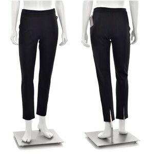 St. John Caviar Black Milano Knit Stretch Wool Alexa Pants Back of Ankle Slit 6